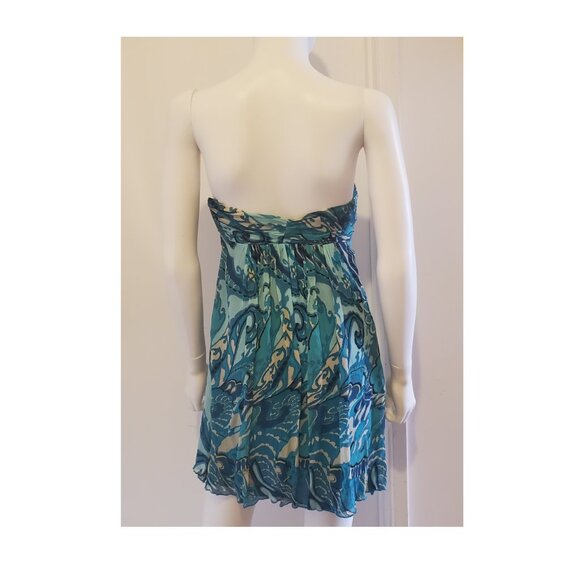 Blue/Green Swirl Pattern Strapless Dress Size 0 - Picture 3 of 3
